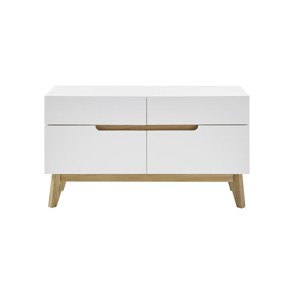 Garderobe B 97 x H 53 x T 40 cm Sitzbank Schrank Flur weiß matt MDF Asteiche furniert Massiv
