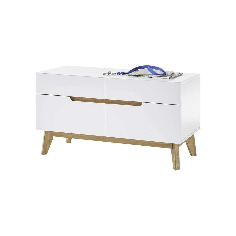 Garderobe B 97 x H 53 x T 40 cm Sitzbank Schrank Flur weiß matt MDF Asteiche furniert Massiv
