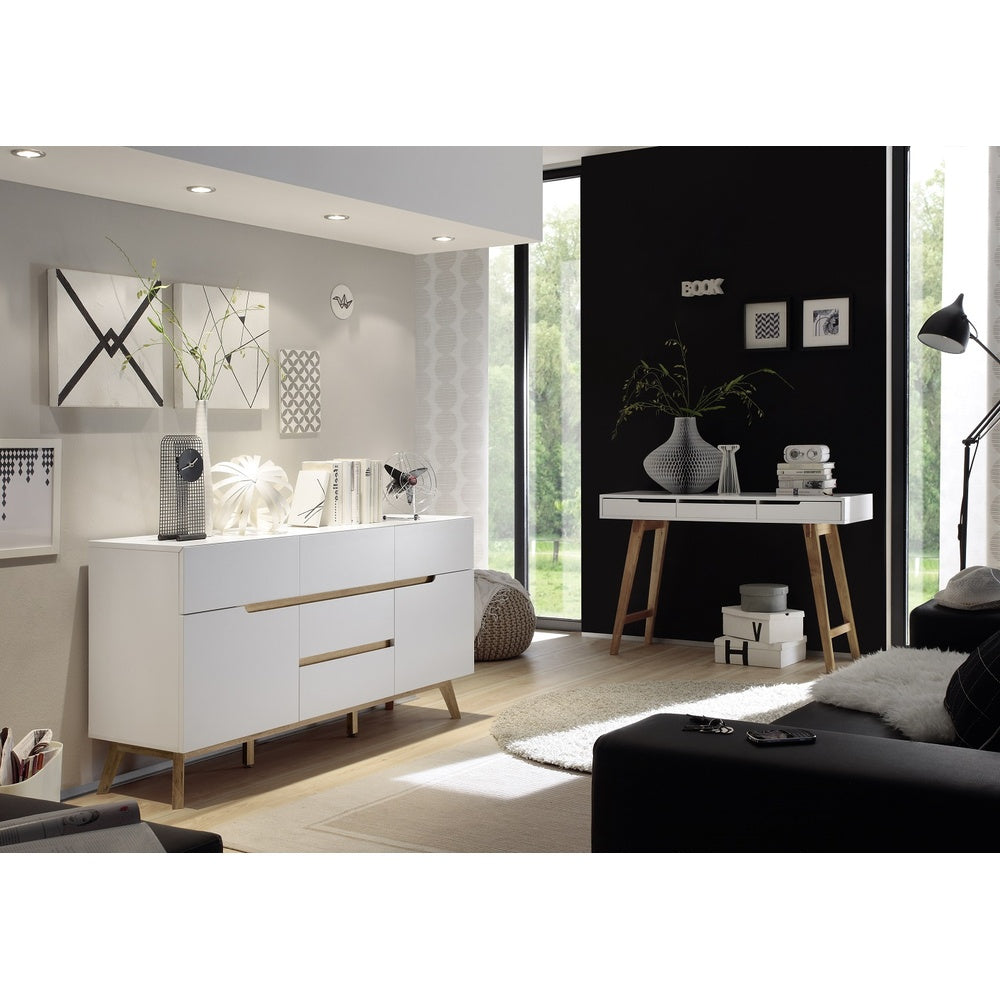 Garderobe B 85 x H 101 x T 40 cm Kommode Schrank weiß matt MDF Asteiche furniert Massiv Cervin