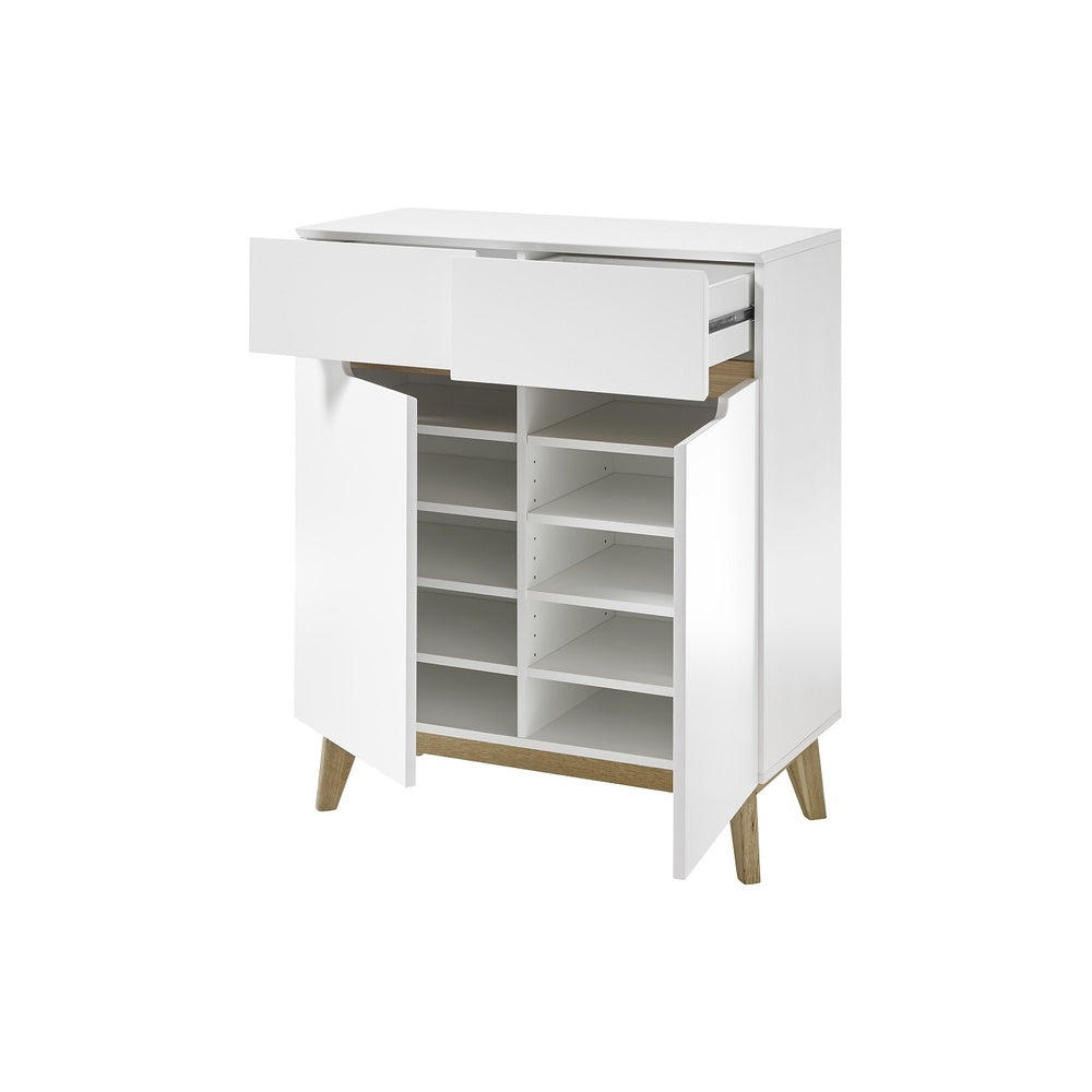Garderobe B 85 x H 101 x T 40 cm Kommode Schrank weiß matt MDF Asteiche furniert Massiv Cervin