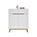 Garderobe B 85 x H 101 x T 40 cm Kommode Schrank weiß matt MDF Asteiche furniert Massiv Cervin