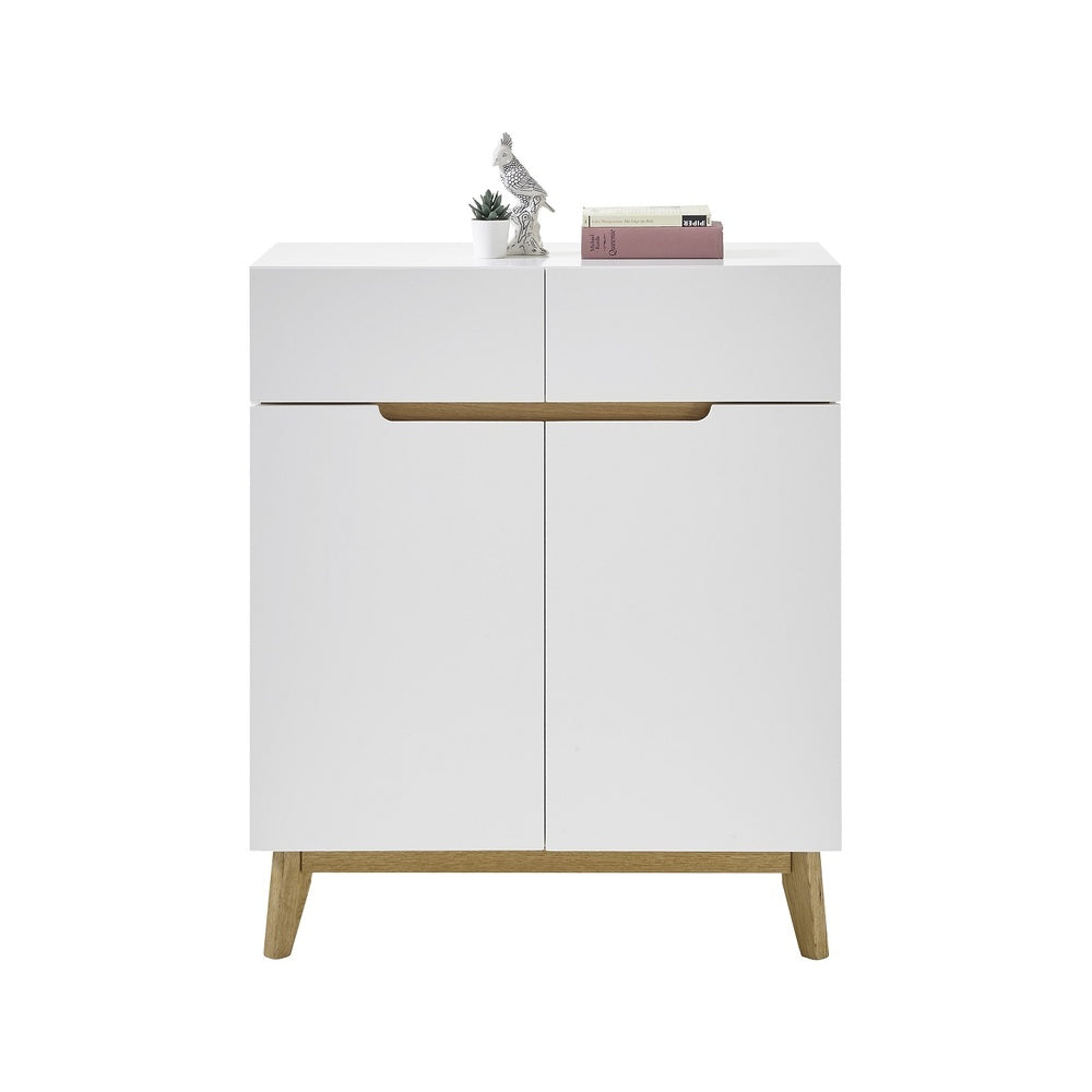 Garderobe B 85 x H 101 x T 40 cm Kommode Schrank weiß matt MDF Asteiche furniert Massiv Cervin