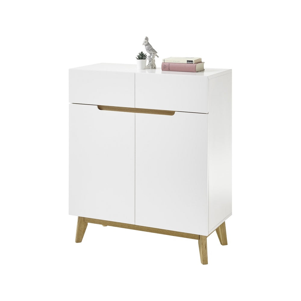 Garderobe B 85 x H 101 x T 40 cm Kommode Schrank weiß matt MDF Asteiche furniert Massiv Cervin