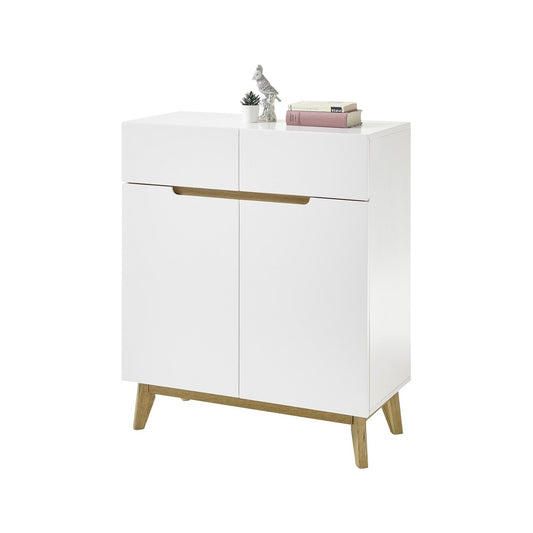 Garderobe B 85 x H 101 x T 40 cm Kommode Schrank weiß matt MDF Asteiche furniert Massiv Cervin
