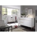 Nachtkonsole B 48 x H 60 x T 40 cm Nachtschrank weiß matt MDF Asteiche furniert Massiv Schublade