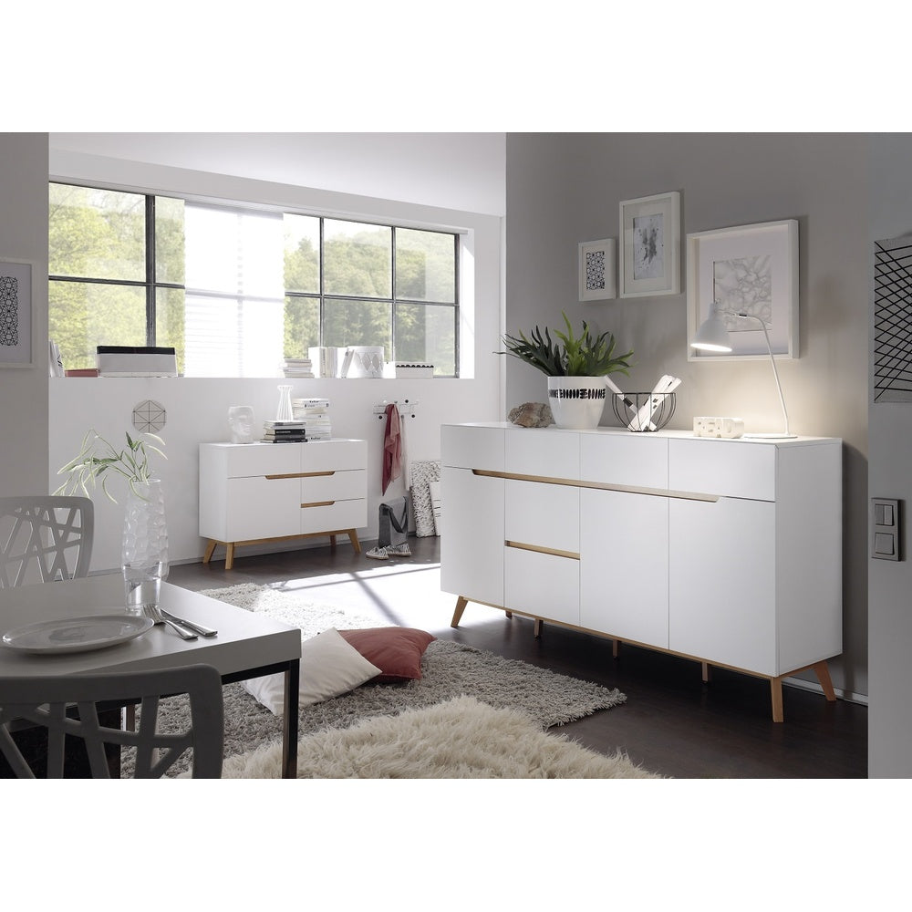 Nachtkonsole B 48 x H 60 x T 40 cm Nachtschrank weiß matt MDF Asteiche furniert Massiv Schublade
