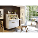 Nachtkonsole B 48 x H 60 x T 40 cm Nachtschrank weiß matt MDF Asteiche furniert Massiv Schublade