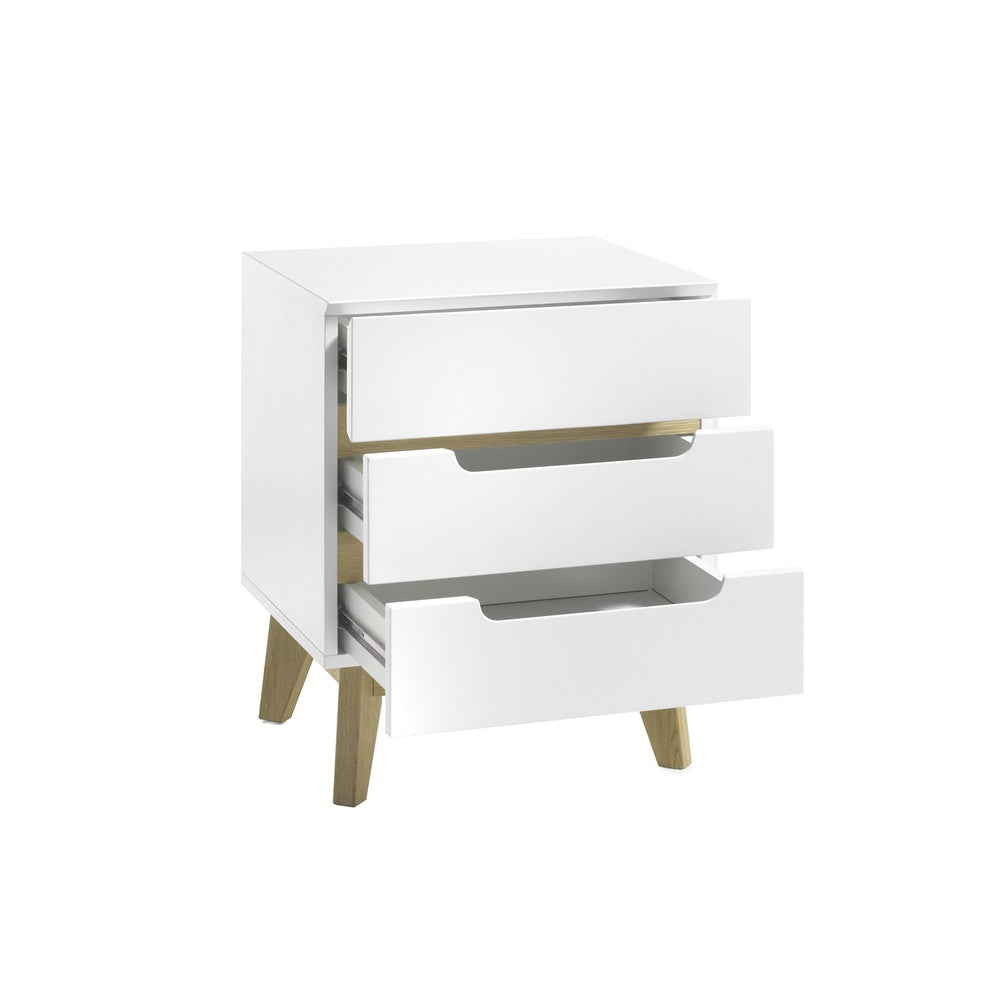 Nachtkonsole B 48 x H 60 x T 40 cm Nachtschrank weiß matt MDF Asteiche furniert Massiv Schublade