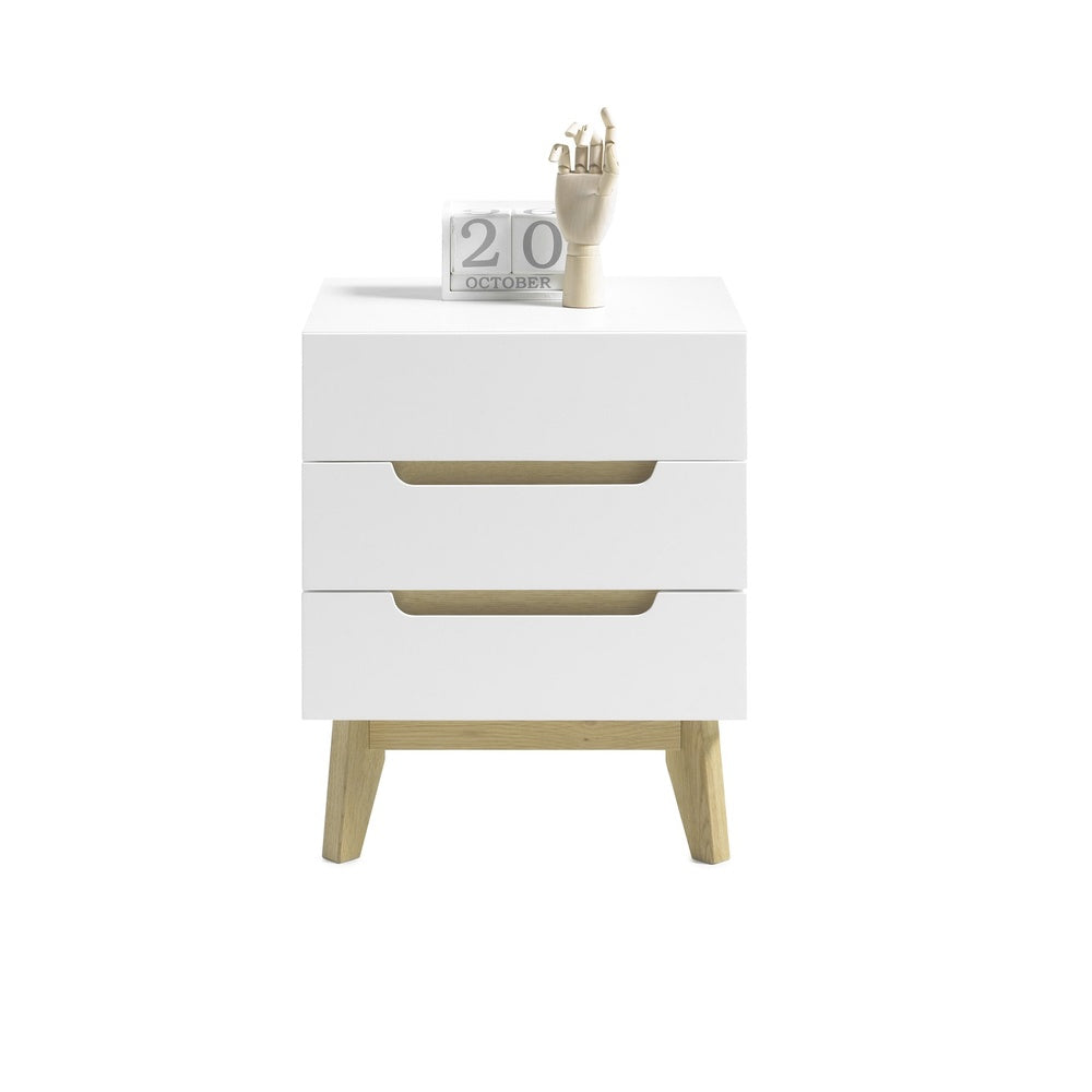 Nachtkonsole B 48 x H 60 x T 40 cm Nachtschrank weiß matt MDF Asteiche furniert Massiv Schublade
