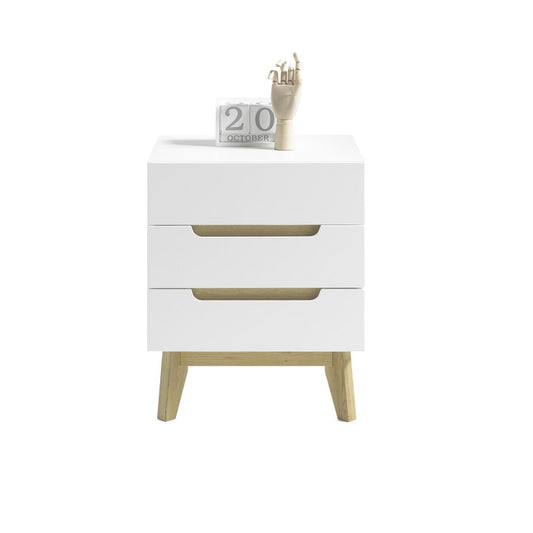 Nachtkonsole B 48 x H 60 x T 40 cm Nachtschrank weiß matt MDF Asteiche furniert Massiv Schublade