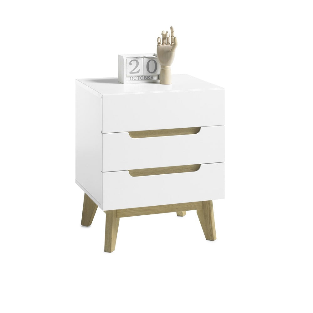 Nachtkonsole B 48 x H 60 x T 40 cm Nachtschrank weiß matt MDF Asteiche furniert Massiv Schublade