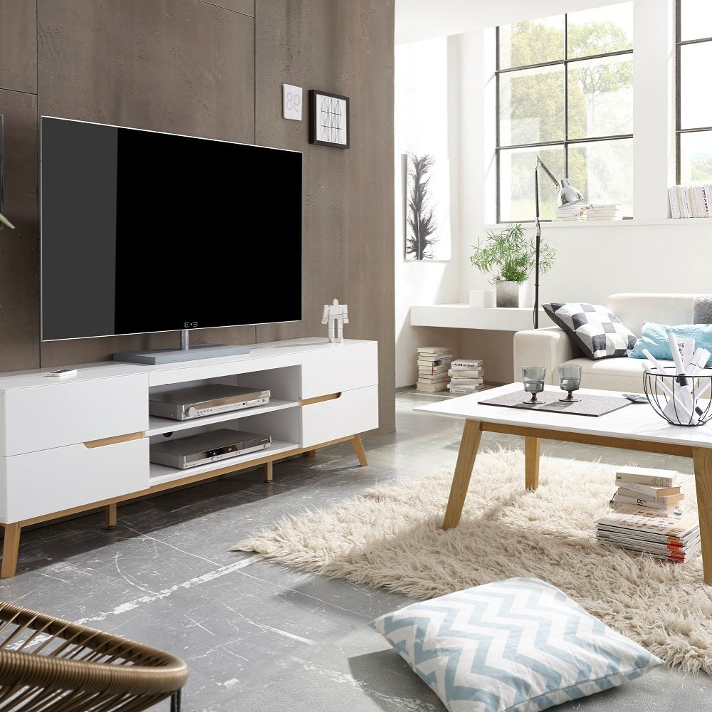 Sekretär Schreibtisch B 97 x H 113 x T 40 cm Schrank weiß matt MDF Asteiche furniert Massiv Klappe