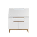 Sekretär Schreibtisch B 97 x H 113 x T 40 cm Schrank weiß matt MDF Asteiche furniert Massiv Klappe