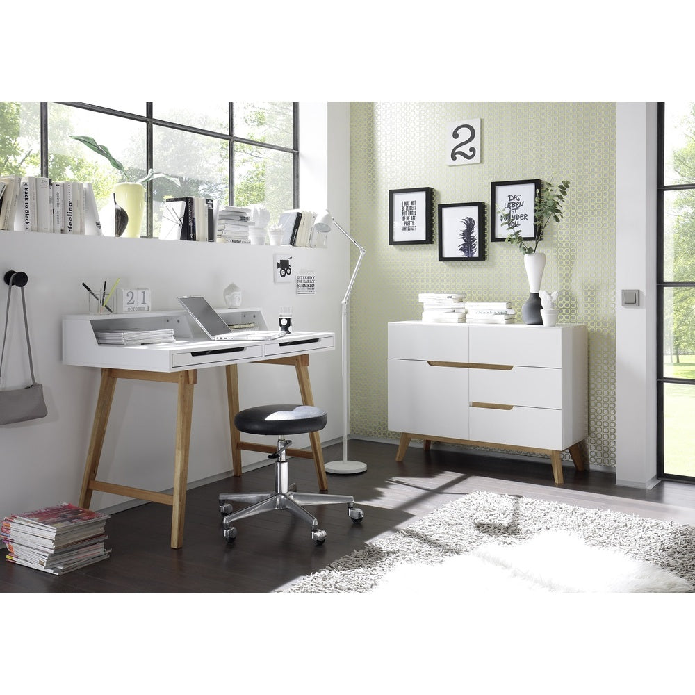 Kommode B 97 x H 76 x T 40 cm Schrank weiß matt MDF Asteiche furniert Massivholz T01 Cervin