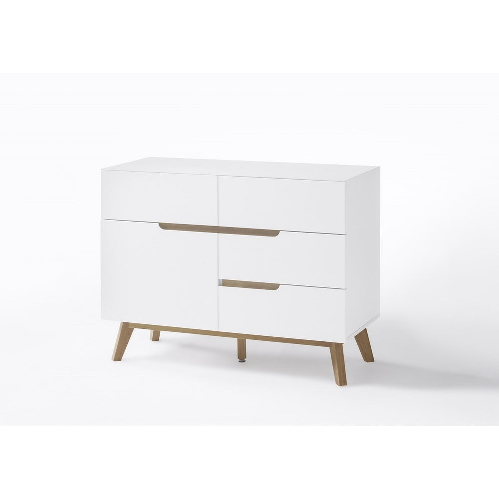 Kommode B 97 x H 76 x T 40 cm Schrank weiß matt MDF Asteiche furniert Massivholz T01 Cervin