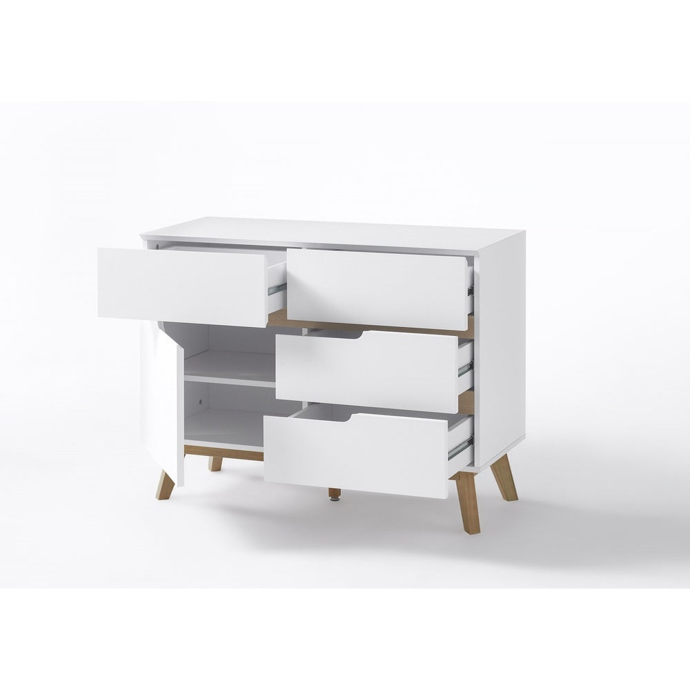 Kommode B 97 x H 76 x T 40 cm Schrank weiß matt MDF Asteiche furniert Massivholz T01 Cervin