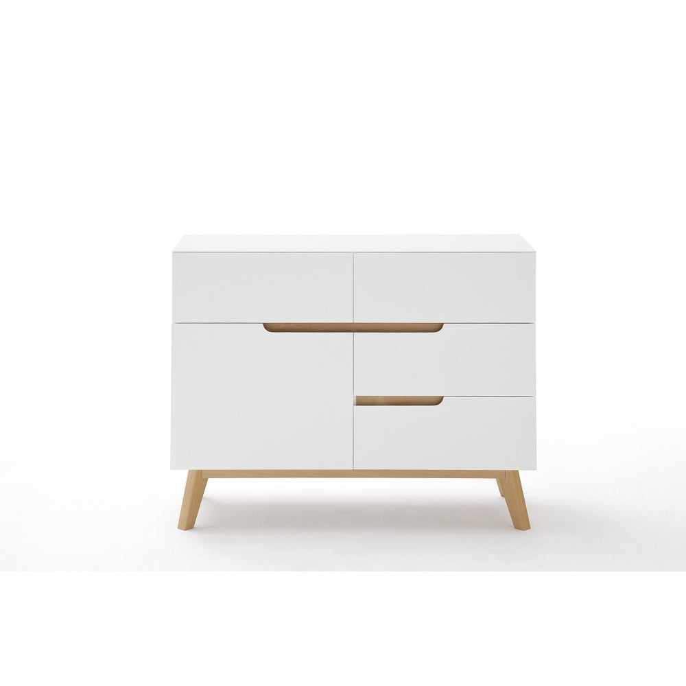 Kommode B 97 x H 76 x T 40 cm Schrank weiß matt MDF Asteiche furniert Massivholz T01 Cervin