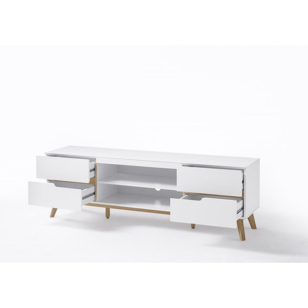 TV-Schrank B 169 x H 56 x T 40 cm Lowboard weiß matt MDF Asteiche furniert Massivholz Cervin