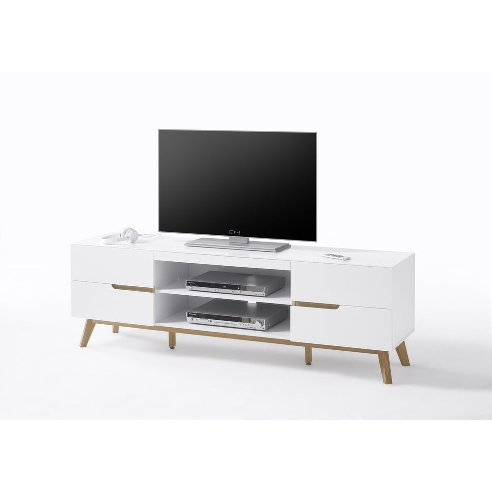 TV-Schrank B 169 x H 56 x T 40 cm Lowboard weiß matt MDF Asteiche furniert Massivholz Cervin