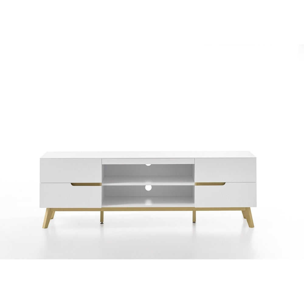 TV-Schrank B 169 x H 56 x T 40 cm Lowboard weiß matt MDF Asteiche furniert Massivholz Cervin