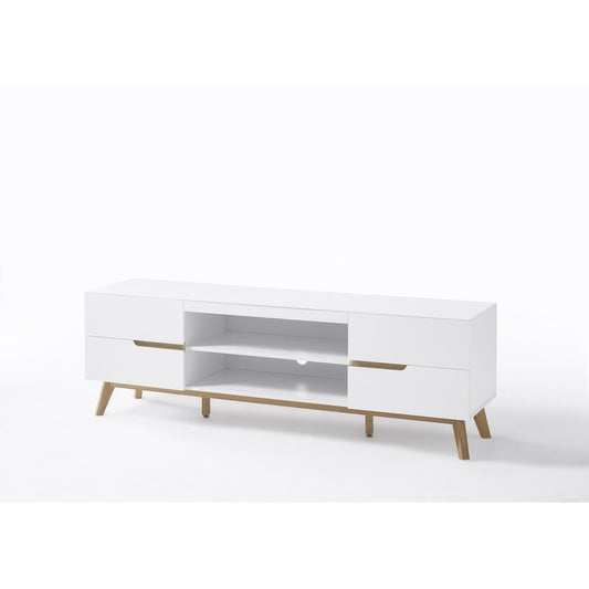 TV-Schrank B 169 x H 56 x T 40 cm Lowboard weiß matt MDF Asteiche furniert Massivholz Cervin