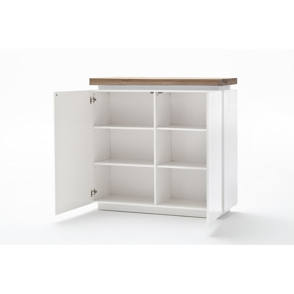 Highboard B 120 x H 114 x T 40 cm Schrank weiß matt Eiche massiv Griffräsung Romino