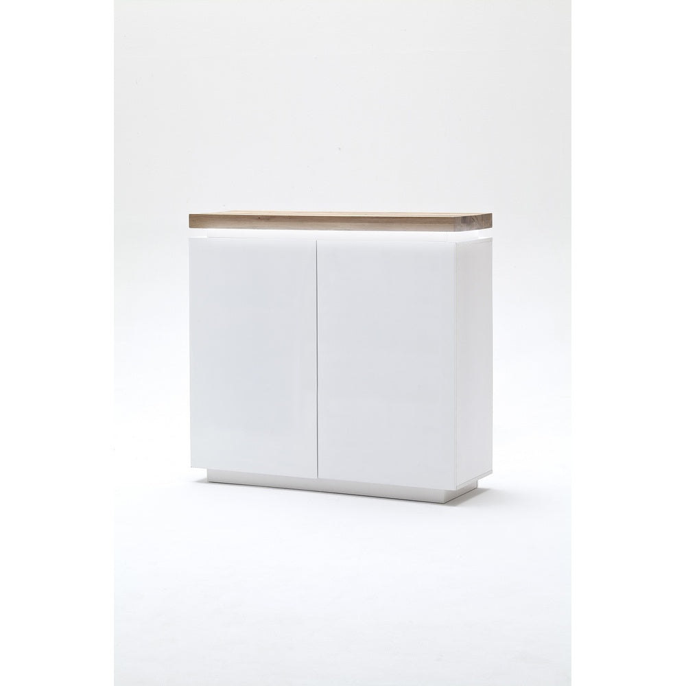Highboard B 120 x H 114 x T 40 cm Schrank weiß matt Eiche massiv Griffräsung Romino