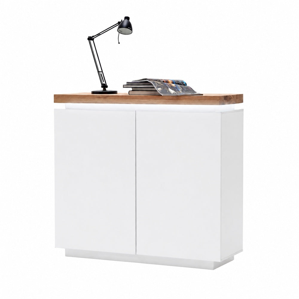 Highboard B 120 x H 114 x T 40 cm Schrank weiß matt Eiche massiv Griffräsung Romino