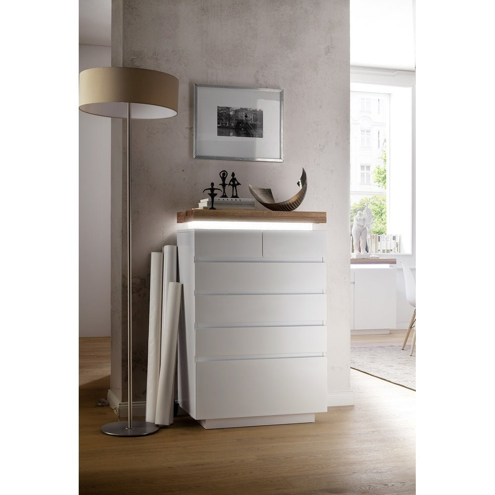 Kommode B 73 x H 114 x T 40 cm Schrank weiß matt MDF Eiche massiv Schubladen lackiert Romino