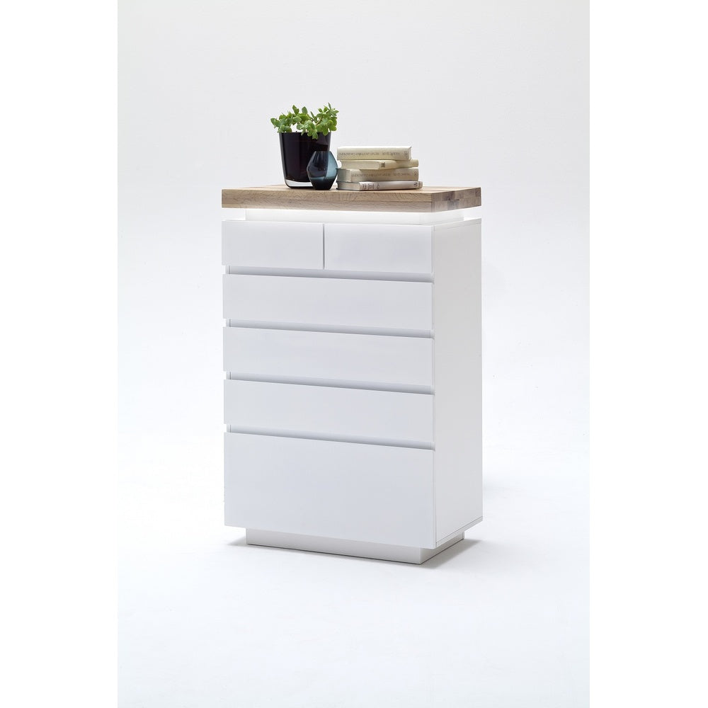 Kommode B 73 x H 114 x T 40 cm Schrank weiß matt MDF Eiche massiv Schubladen lackiert Romino
