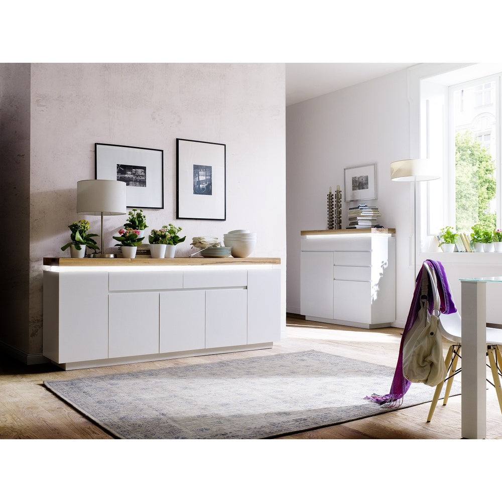 Kommode B 120 x H 114 x T 40 cm Schrank weiß matt MDF Eiche massiv Tür Schublade lackiert Romino