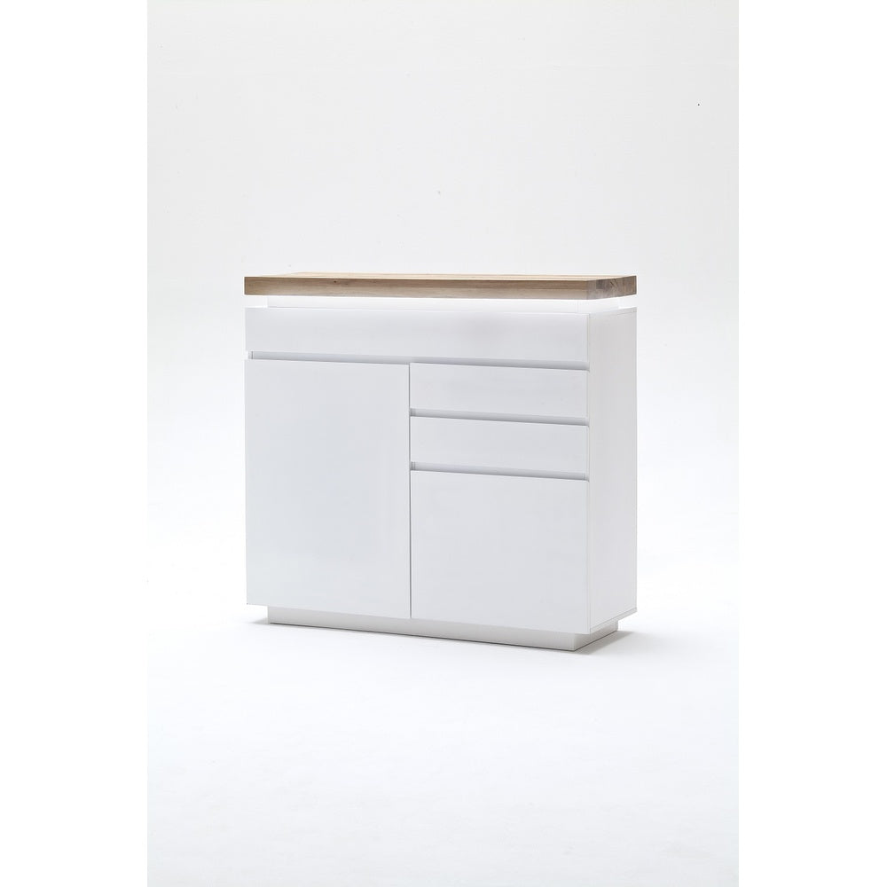 Kommode B 120 x H 114 x T 40 cm Schrank weiß matt MDF Eiche massiv Tür Schublade lackiert Romino