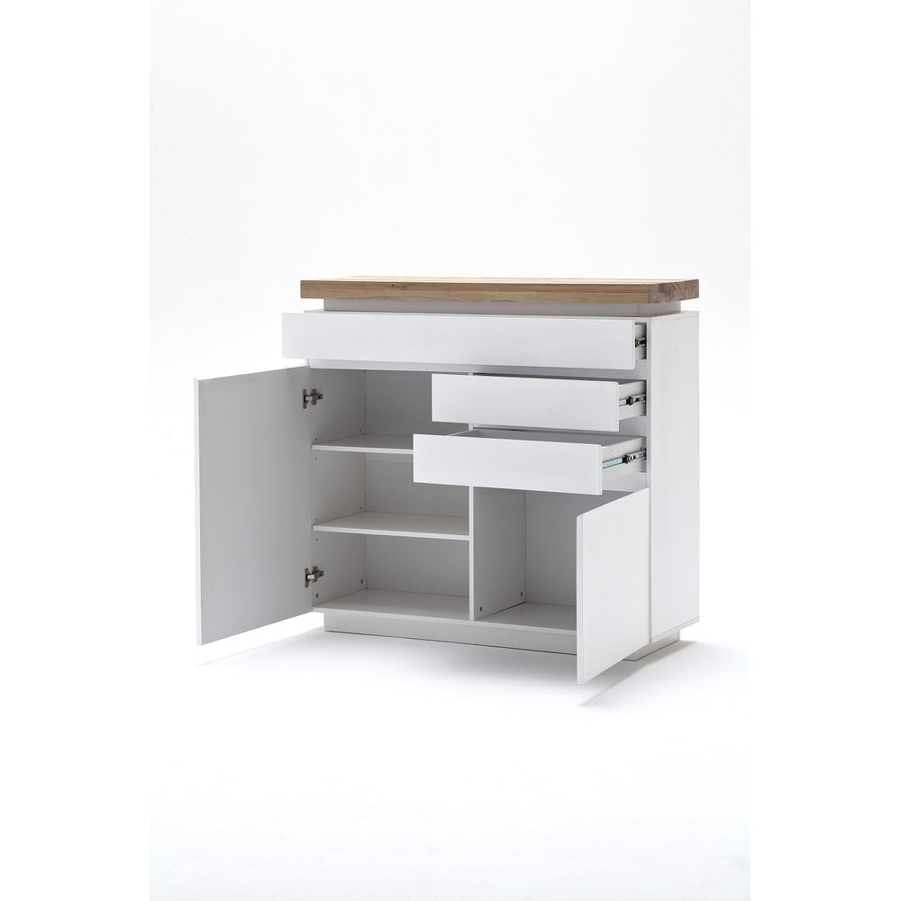 Kommode B 120 x H 114 x T 40 cm Schrank weiß matt MDF Eiche massiv Tür Schublade lackiert Romino