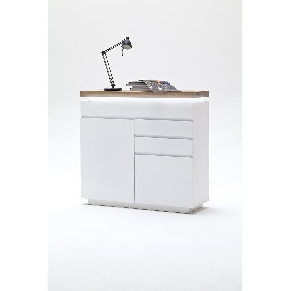 Kommode B 120 x H 114 x T 40 cm Schrank weiß matt MDF Eiche massiv Tür Schublade lackiert Romino