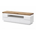 TV-Schrank B 175 x H 49 x T 40 cm Lowboard weiß matt MDF Eiche massiv Schublade Fach Romino