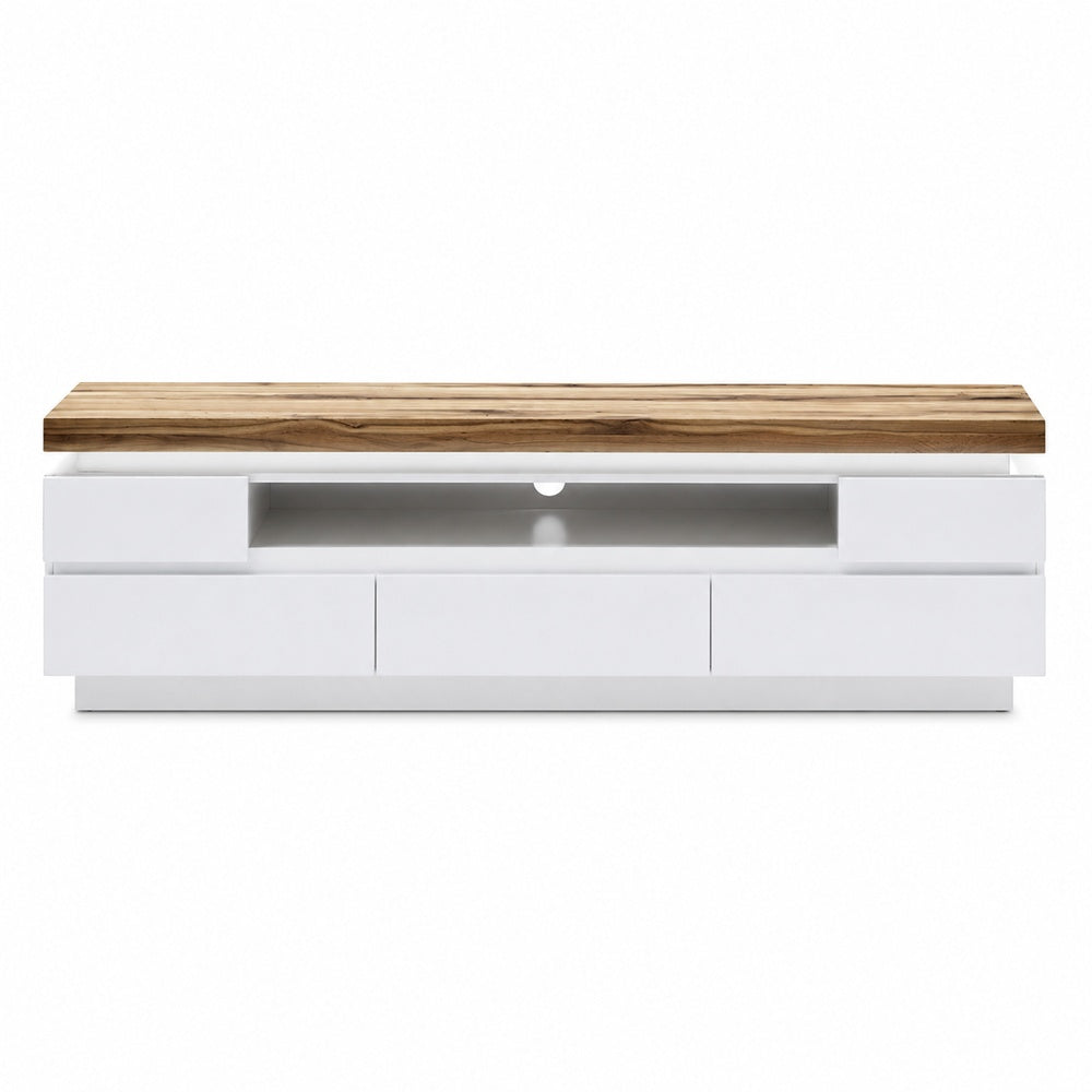 TV-Schrank B 175 x H 49 x T 40 cm Lowboard weiß matt MDF Eiche massiv Schublade Fach Romino