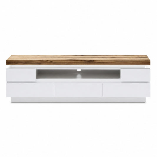 TV-Schrank B 175 x H 49 x T 40 cm Lowboard weiß matt MDF Eiche massiv Schublade Fach Romino