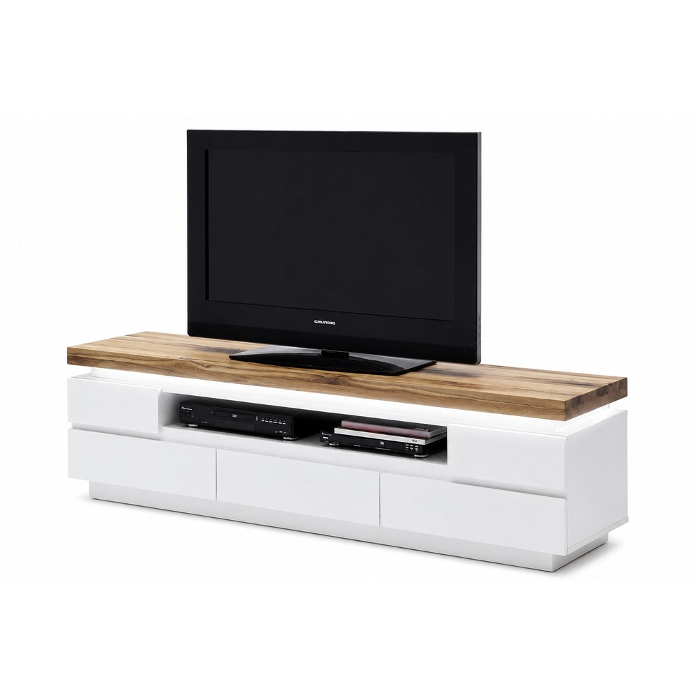TV-Schrank B 175 x H 49 x T 40 cm Lowboard weiß matt MDF Eiche massiv Schublade Fach Romino