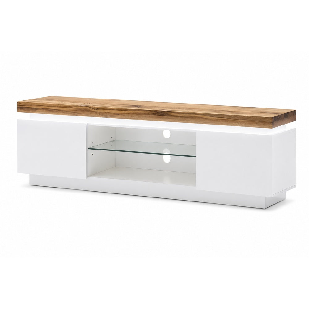 TV-Schrank B 175 x H 49 x T 40 cm Lowboard weiß matt MDF Eiche massiv Fach Grifffräsung Romino