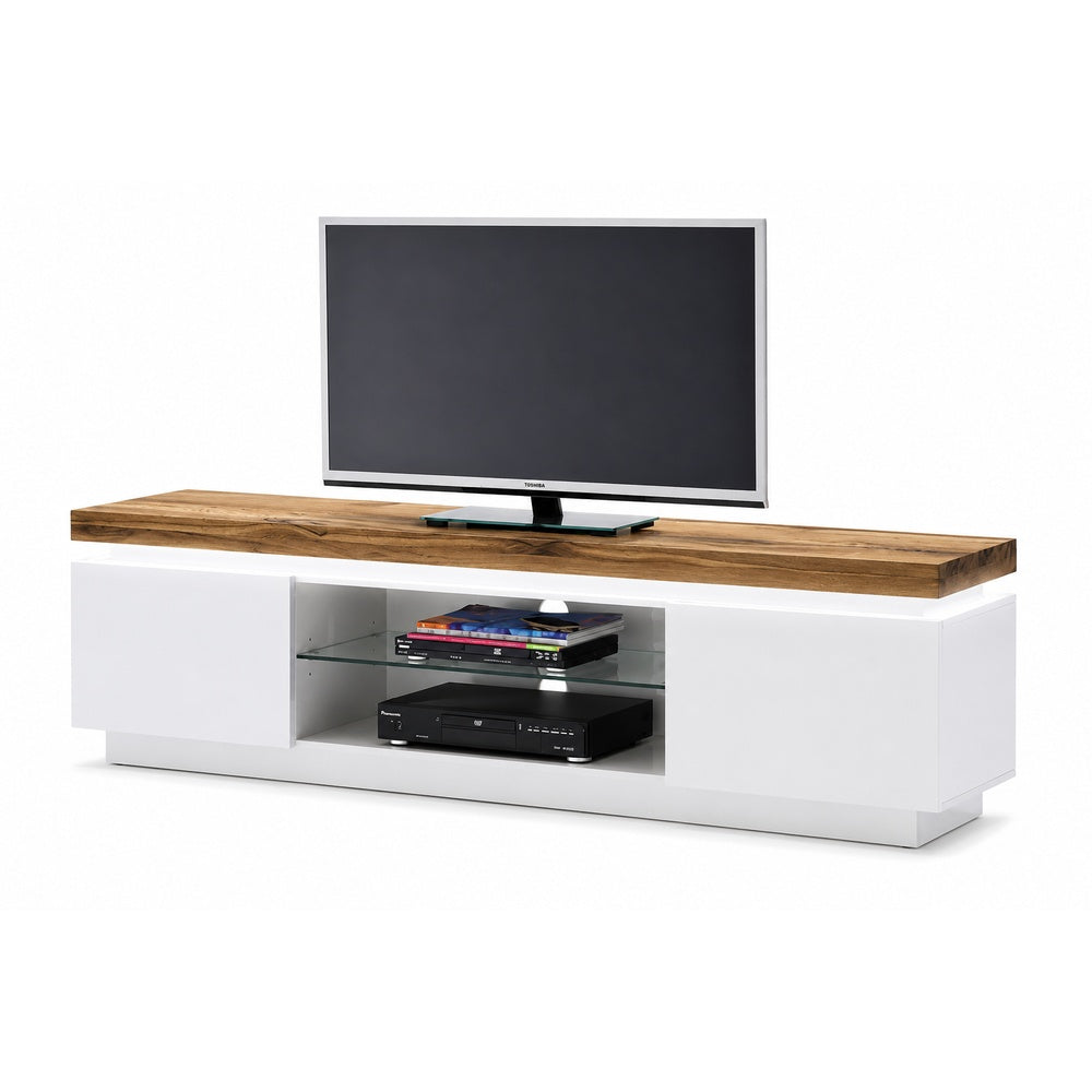 TV-Schrank B 175 x H 49 x T 40 cm Lowboard weiß matt MDF Eiche massiv Fach Grifffräsung Romino