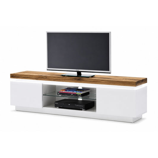 TV-Schrank B 175 x H 49 x T 40 cm Lowboard weiß matt MDF Eiche massiv Fach Grifffräsung Romino