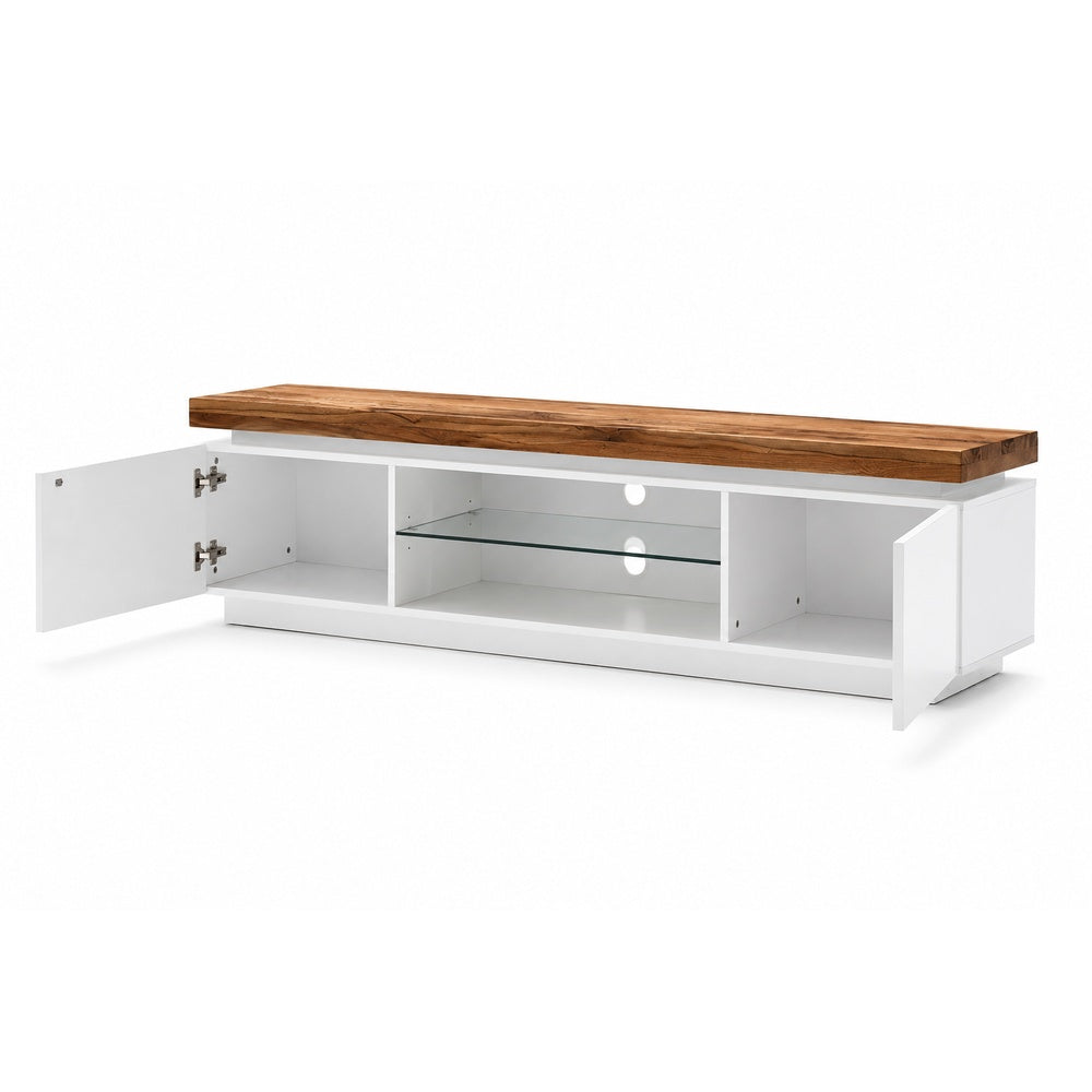 TV-Schrank B 175 x H 49 x T 40 cm Lowboard weiß matt MDF Eiche massiv Fach Grifffräsung Romino