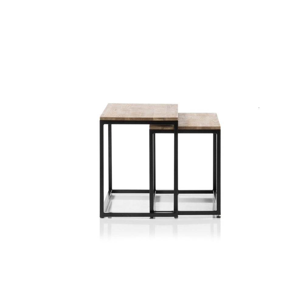 Couchtisch Tisch 2er Set Asteiche-massiv quadratisch schwarz geölt 50 cm Sakur