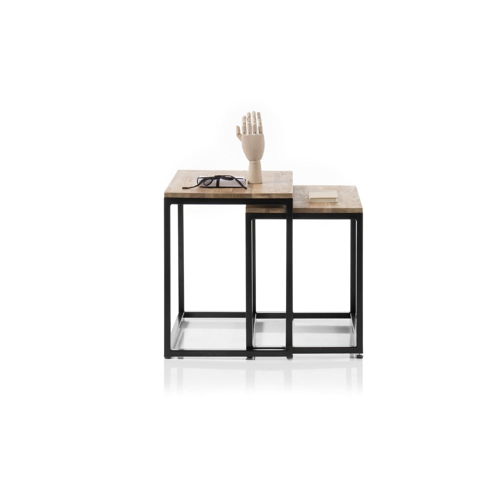 Couchtisch Tisch 2er Set Asteiche-massiv quadratisch schwarz geölt 50 cm Sakur