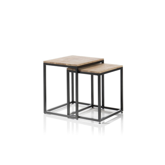 Couchtisch Tisch 2er Set Asteiche-massiv quadratisch schwarz geölt 50 cm Sakur