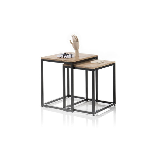 Couchtisch Tisch 2er Set Asteiche-massiv quadratisch schwarz geölt 50 cm Sakur