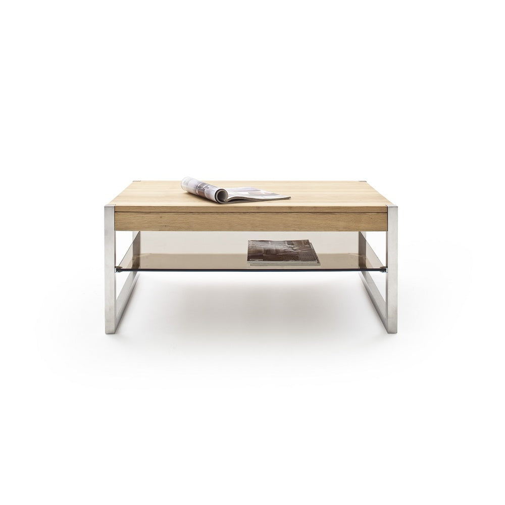 Couchtisch B 105 x H 65 x T 38 cm Wohnzimmertisch Eiche-massiv Glas rechteckig Migela