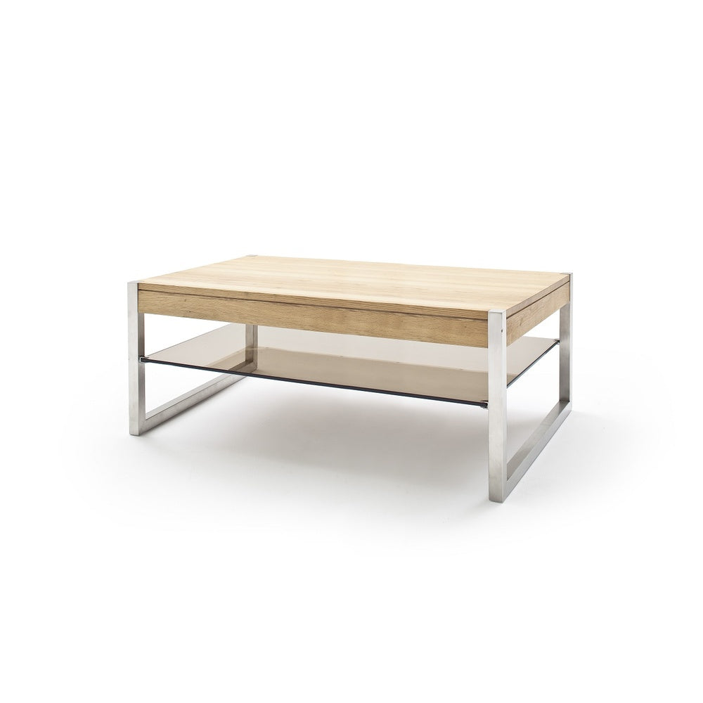 Couchtisch B 105 x H 65 x T 38 cm Wohnzimmertisch Eiche-massiv Glas rechteckig Migela