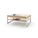 Couchtisch B 105 x H 65 x T 38 cm Wohnzimmertisch Eiche-massiv Glas rechteckig Migela