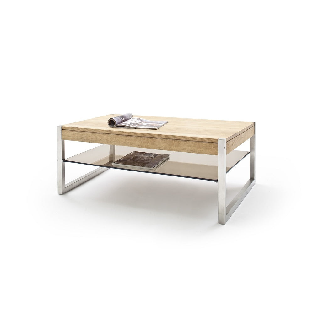 Couchtisch B 105 x H 65 x T 38 cm Wohnzimmertisch Eiche-massiv Glas rechteckig Migela